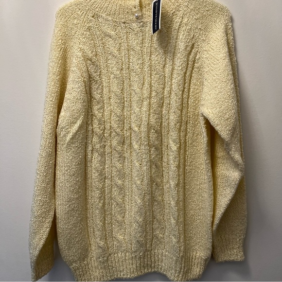 Jennifer Moore Women Sweater Button Mock Neck Pastel Yellow Pullover US L - Picture 4 of 9